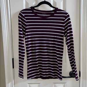 Maroon and White Striped Long Sleeve Shirt
